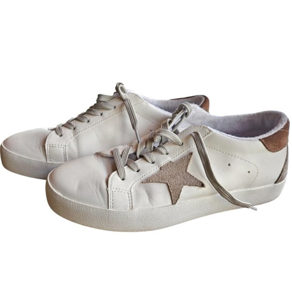 KellParker Landon Sneaker Shoes Womens 7.5 White Suede Star Lace Up Platform